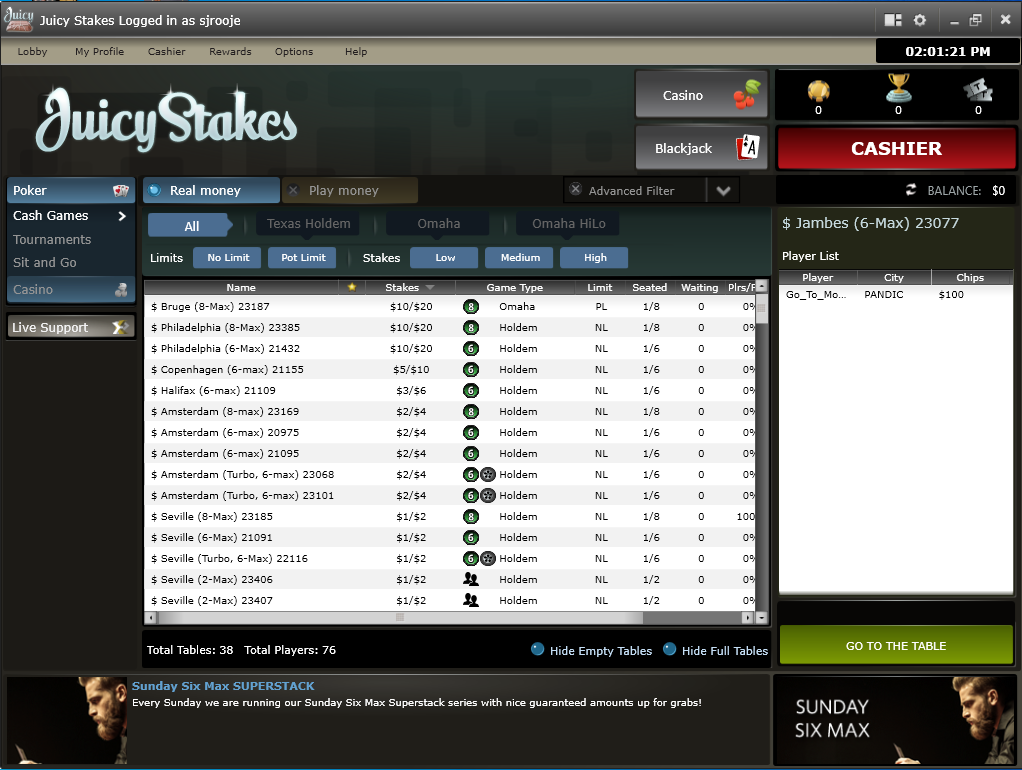 Juicy Stakes Poker cash games