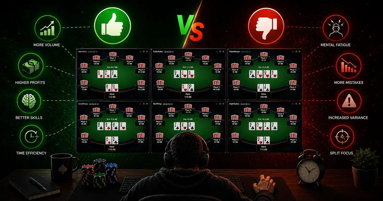 Plusy i minusy gry na wielu stołach w pokerze