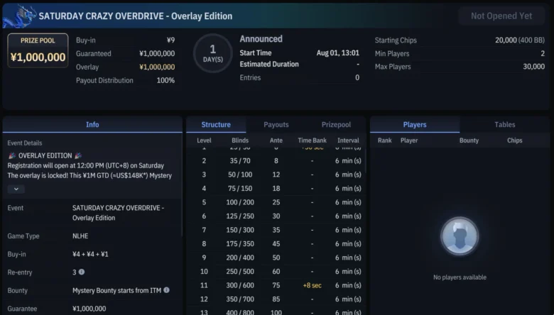 Saturday Crazy Overdrive na WPT Global