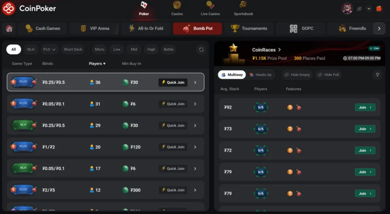Bomb Pot Games na CoinPoker