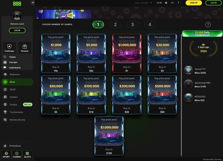Blast Schedule on 888poker